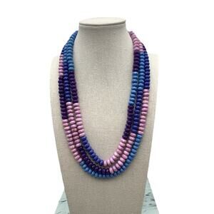 Fun Faceted Purple And Blue 3 Strand Beaded Necklace